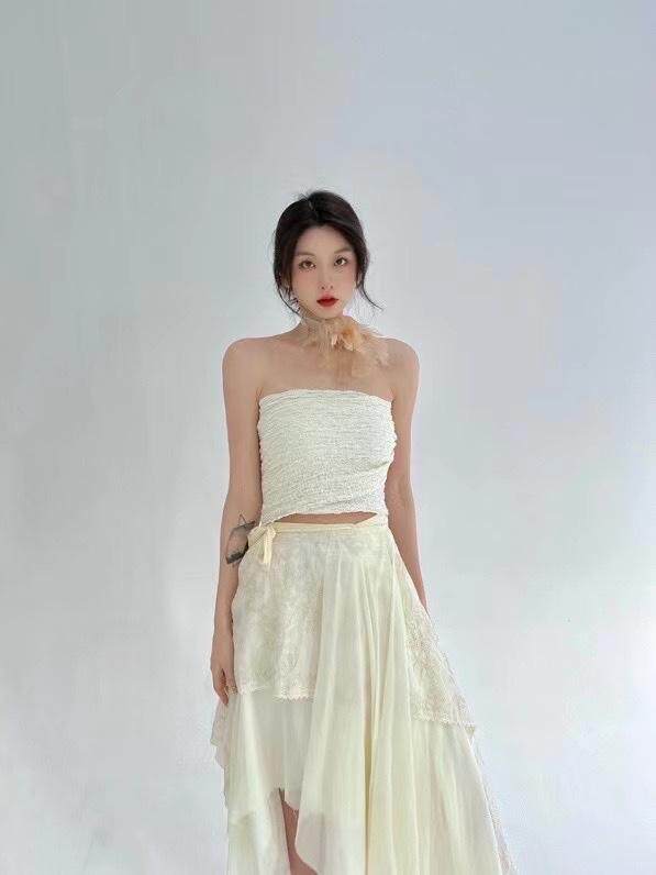 不规则针织抹胸上衣，抹胸，HE