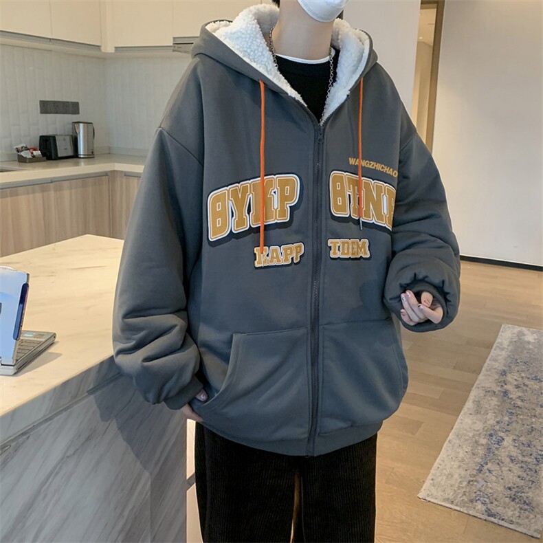 新款卫衣男冬季加绒开衫连帽情侣外套ins港风青少年棉服W2474-P54,男装卫衣,星座512-2