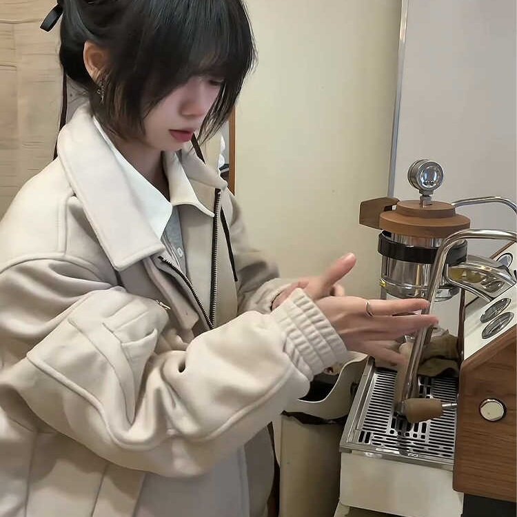 米白色美式飞行夹克棉服男款冬季痞帅高级感cleanfit翻领短款外套,男装夹克,星座1005