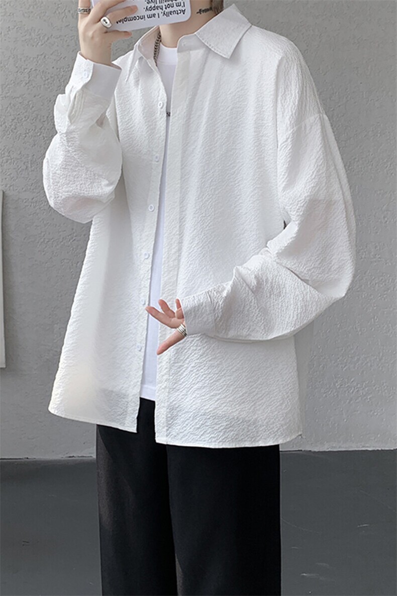 8XL-M泡泡纱盐缩肌理长袖衬衫男夏季冰丝外套防晒衬衣CS29007P40,男装衬衫,电商B312