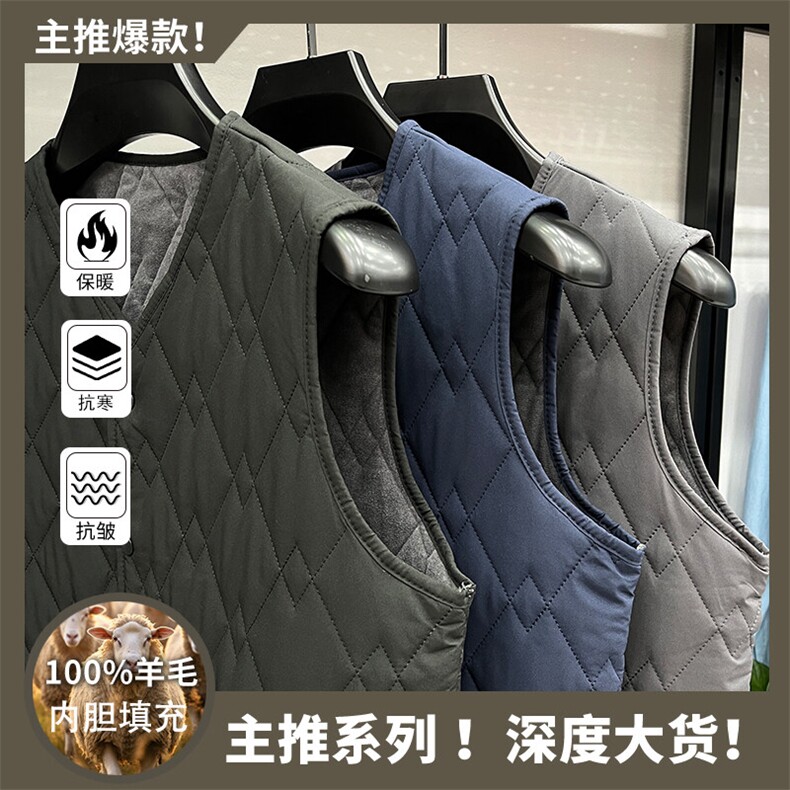 2025冬季中老年男士马甲绵羊毛填背心充休闲内搭保暖打底衫男装,男装背心/马甲,钱塘6003（原4033）