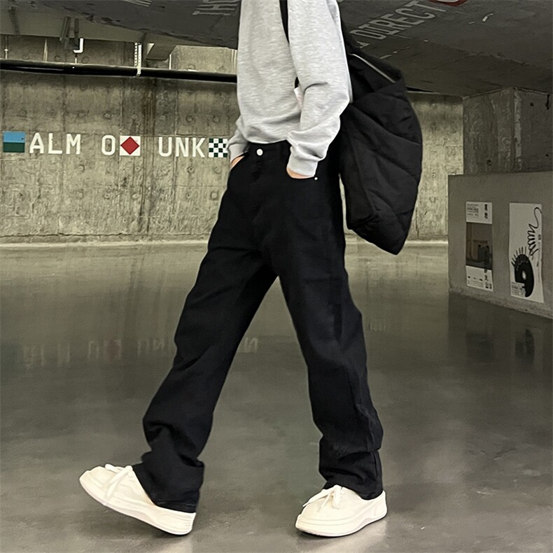 902-8931-P45黑色牛仔裤立体拼接裁剪酵磨水洗微喇版型男女同款，男装牛仔裤，星座902A