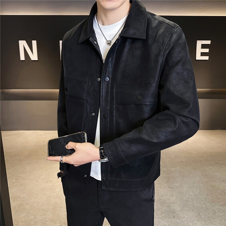 2026新款春季美式休闲皮衣外套男款磨砂机车皮夹克A313-8856-P135,男装夹克,电商A313
