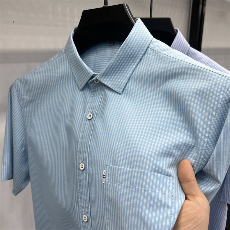 FN824827牛津纺男士纯棉竖条纹商务休闲衬衫手拍图大货主推,男装衬衫,钱塘207-1