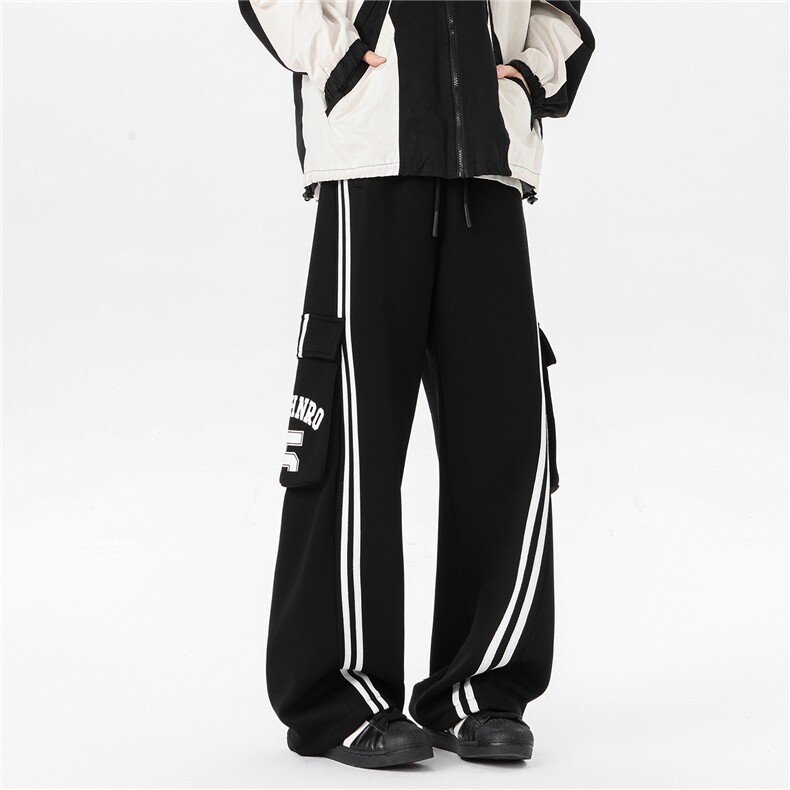 8XL-M 高街美式条纹工装裤休闲裤男宽松直通阔腿裤子K9123P78控98图片