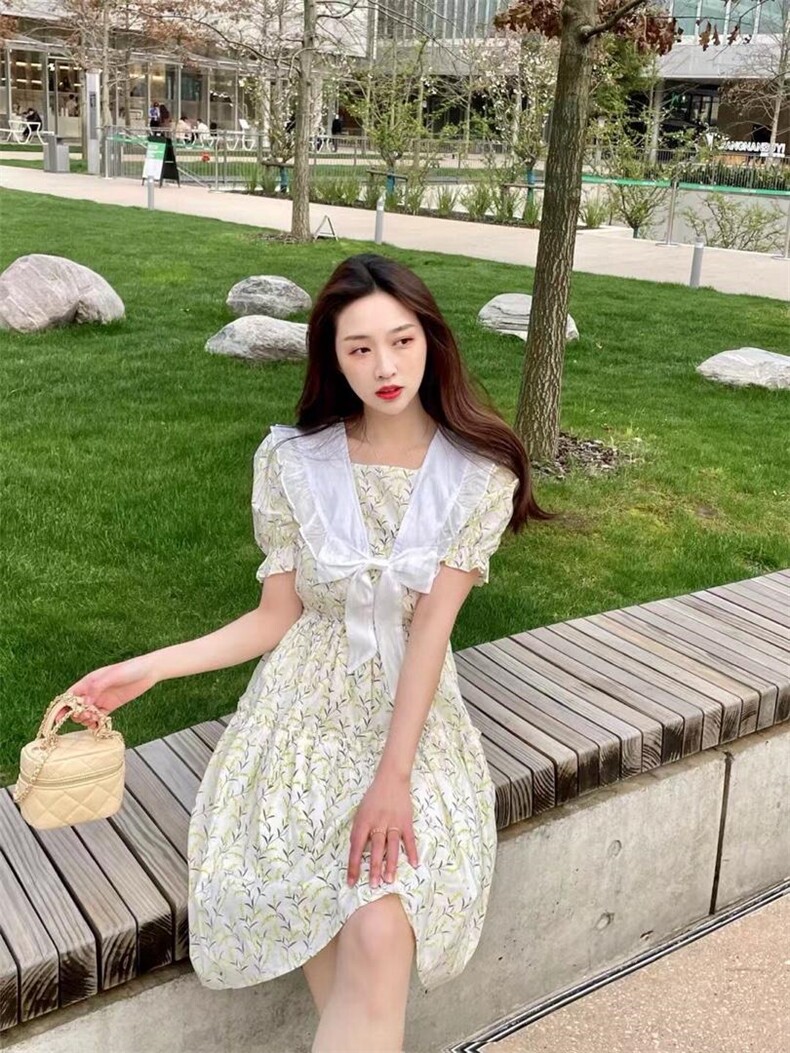 清新蝴蝶结连衣裙，女装连衣裙，雾灵水Lady-Lin