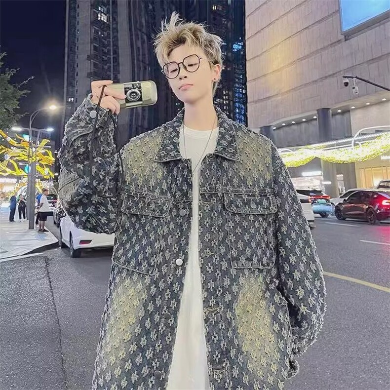 美式复古提花牛仔外套设计感小众休闲百搭夹克上衣潮W035-P62网图,男装工装外套,电商B245