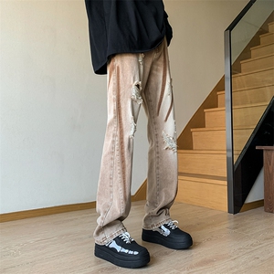 B221 美式ins高街小众情侣款破洞微喇牛仔裤 LK23001-P65 控88图片