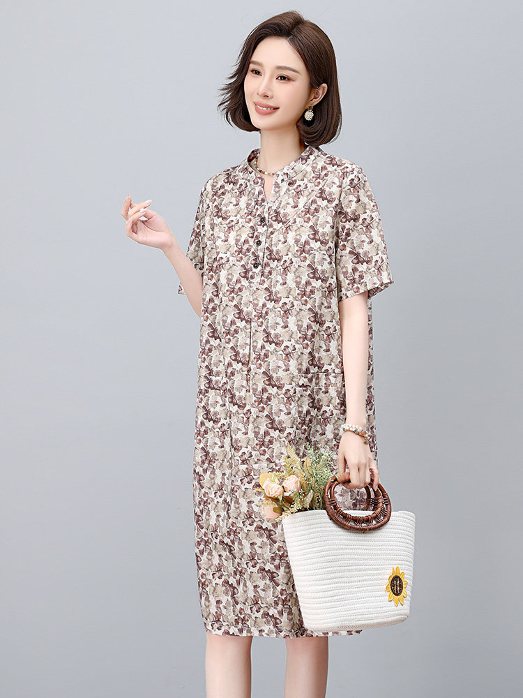 纯棉碎花连衣裙女夏2025新款中年妈妈宽松大码遮肚子显瘦减龄裙子,女装连衣裙,依恋蒂丝