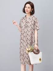 纯棉碎花连衣裙女夏2025新款中年妈妈宽松大码遮肚子显瘦减龄裙子，女装连衣裙，依恋蒂丝
