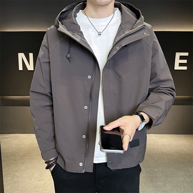 25017-M-3XL-P128店主风秋季新款纯色基础连帽冲锋衣夹克外套男图片
