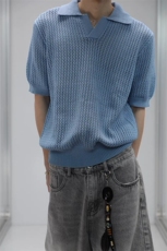 24M05-P50现货男女高街ins潮流夏季短袖套头毛衣蓝色半袖上衣，男装针织衫/毛衣，电商B327