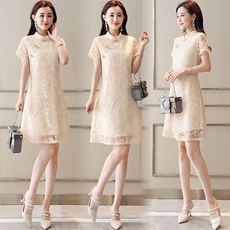 朗家重工刺绣连衣裙春夏新款气质典雅显瘦高腰薄新中式旗袍裙子女，女装连衣裙，韩然一族