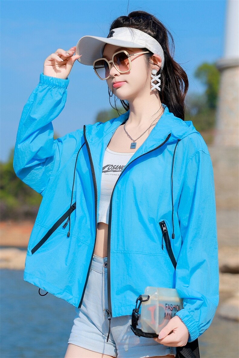 欧货2025夏季新款时尚宽松显瘦连帽防晒衣外套女纯色薄款透气上衣,女装防晒衣,可可小西