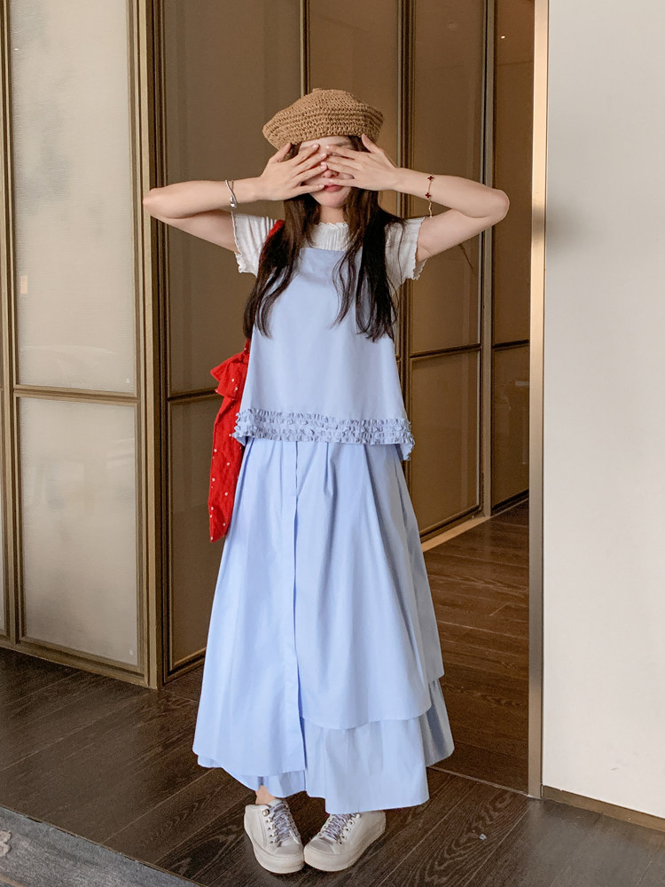 浅蓝色设计感甜美套装女2025夏季新款超好看吊带背心半身裙两件套,女装套装/套裙,浙宝128A