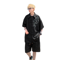 量大优供视频新风刺绣花冰丝短裤短袖套装衬衫男CP55-特p61，男装衬衫，电商B371