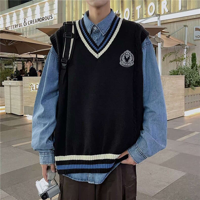 秋冬学生马甲针织宽松休闲坎肩日系学院风外穿制服背心 M3123图片