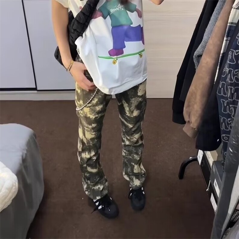 【有货】D1123-P45美式高街沙漠迷彩牛仔裤男款潮牌直筒微喇裤,男装牛仔裤,星座603-2