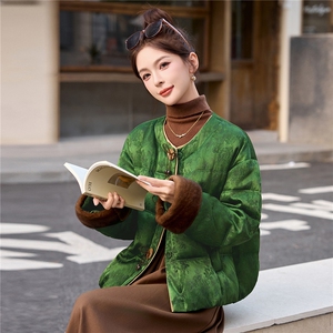 新中式提花羽绒服女2025冬季新款超好看拼接撞色保暖外套女图片