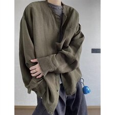 日系复古毛边长袖衬衫男士春秋休闲工装宽松打底衬衣CS290，男装T恤，星座1116A（原606A-3）