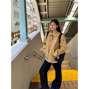 春秋季美式复古字母刺绣工装外套小众设计感情侣百搭宽松夹克潮流图片