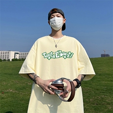 240G重磅美式印花纯棉大码宽松休闲短袖T恤T334-P25控38，男装T恤，电商B219A