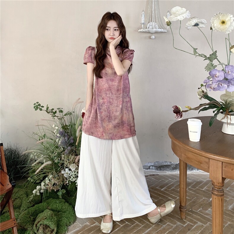 夏季阔腿裤新中式短袖衫时尚两件套女，女装套装/套裙，浙宝069