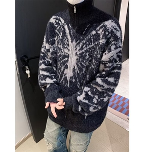 美式高领毛衣外套男秋冬季美拉德慵懒软糯针织开衫上MZ665-P62图片