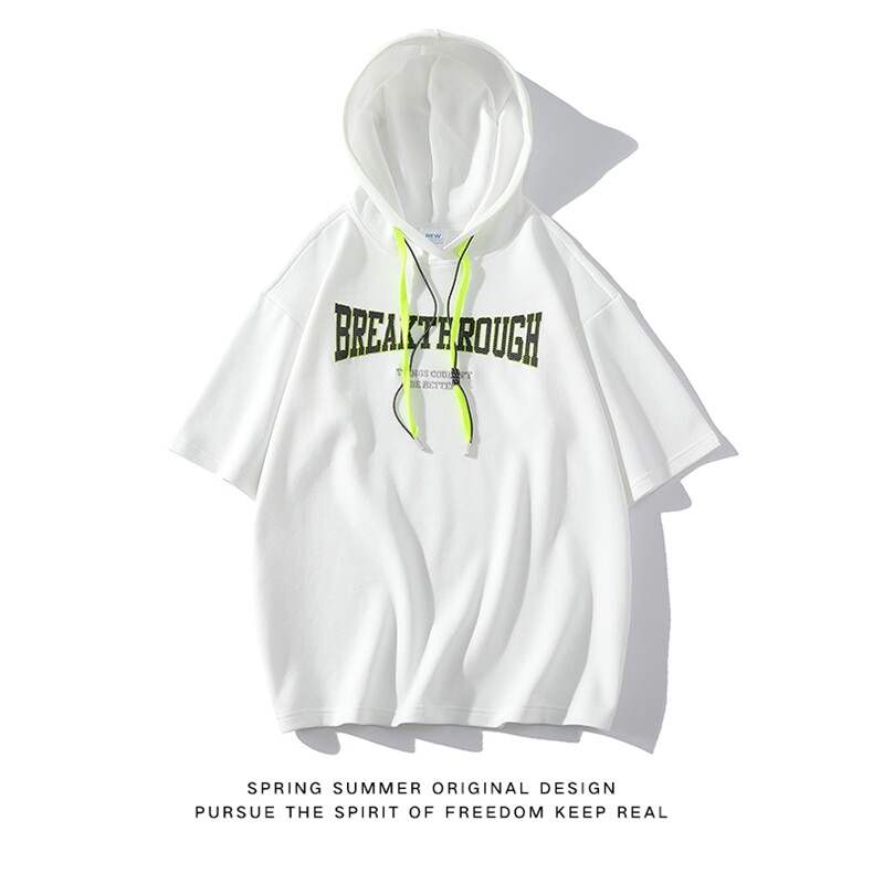 新款优品男士短袖连帽抽绳发泡印花T恤宽松上衣ZDL3207-P53,男装T恤,星座717