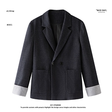 平铺~秋季牛仔拼色双门禁设计休闲西装外套K8803/P105，男装西服套装，电商B331