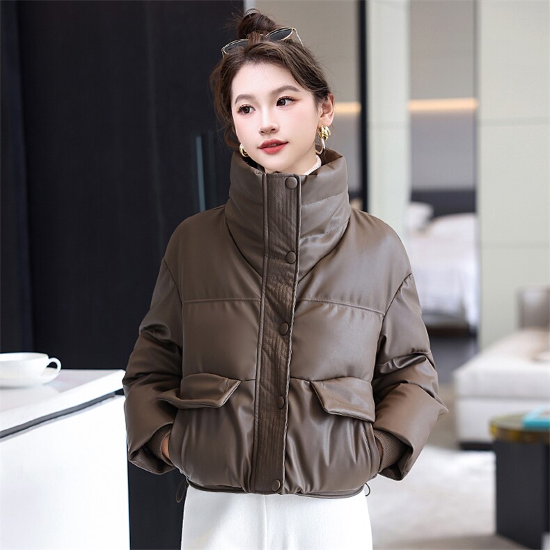 2024年冬季新款现货免洗柔软皮加厚立领面包服韩版设计感羽绒服,女装羽绒服,火爆靓佳人