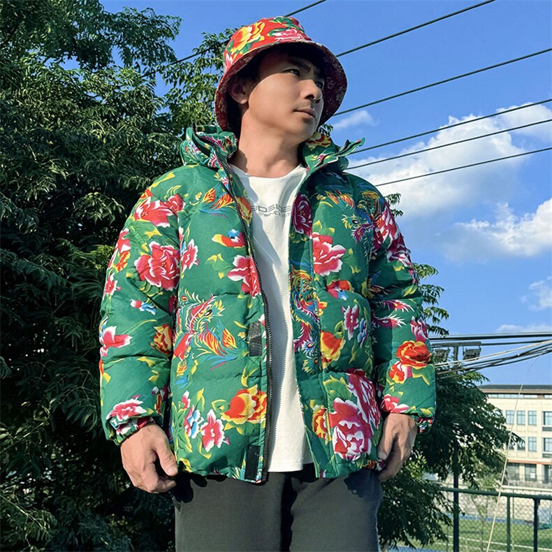 MY206绿色连帽加厚保暖防寒棉衣外套棉袄棉服东北大花男女团队潮,男装棉衣,星座115A(原星座507）