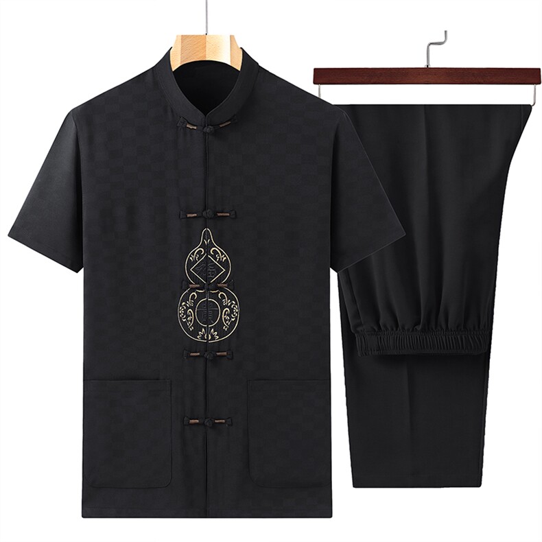 风男士套装衣服短袖唐装汉服夏季葫芦绣两件套t恤CM2805-P98图片