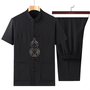 风男士套装衣服短袖唐装汉服夏季葫芦绣两件套t恤CM2805-P98图片