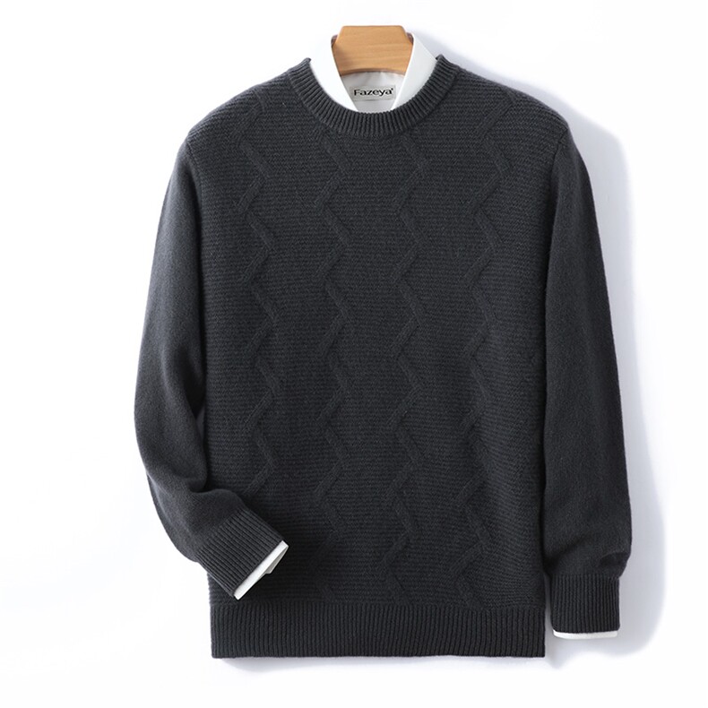 圆领2024年秋季纯色长袖羊毛时尚都市针织衫，男装羊毛衫，德晨羊绒