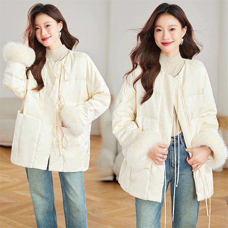狐狸毛复古风提花羽绒服女2024新款冬季白鸭绒高级感新中式外套,女装羽绒服,浙宝281