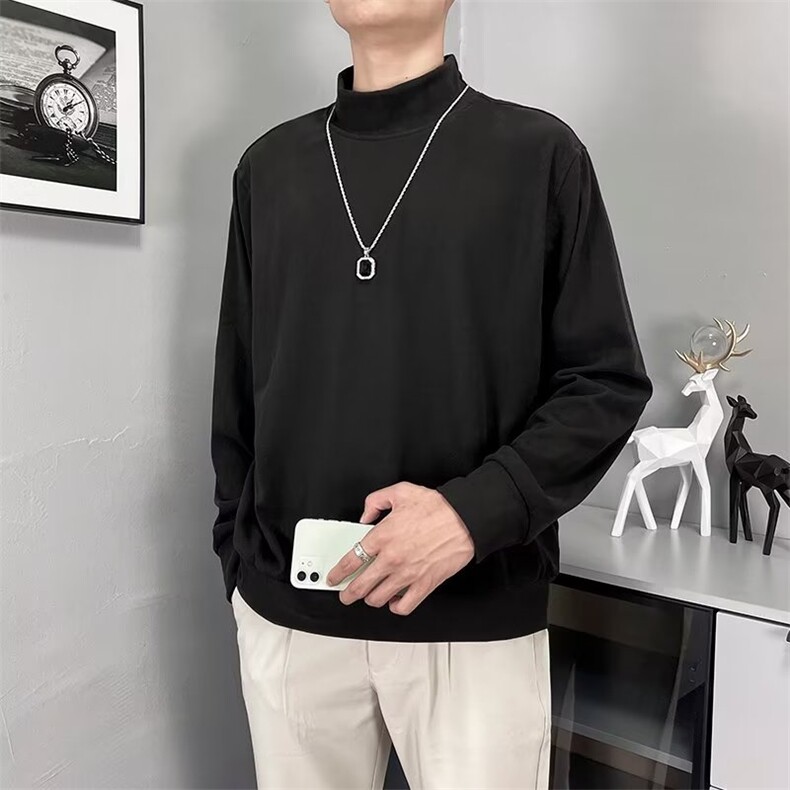 2023新款立领日系纯色上衣潮流原宿休闲套头时尚T恤V03P36,男装T恤,星座1116-2