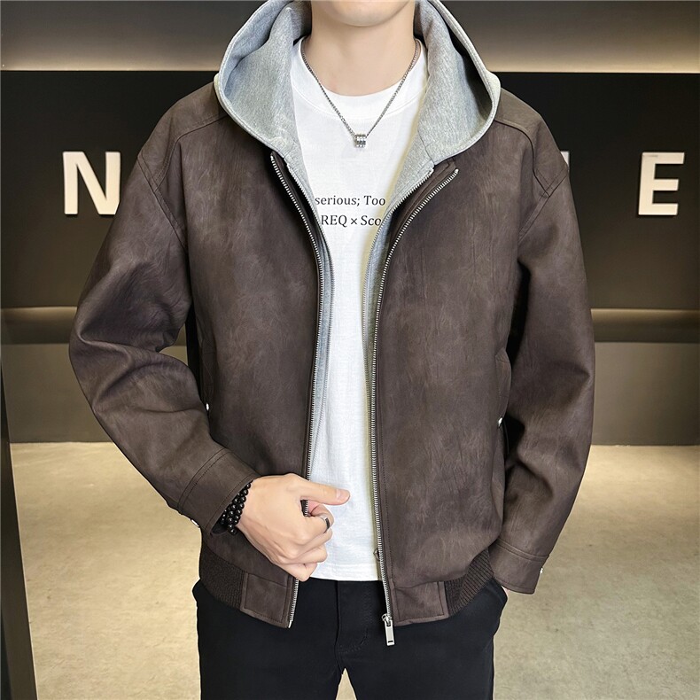 假两件连帽男装皮衣外套春季夹克C317-1188-P185,男装夹克,电商C317