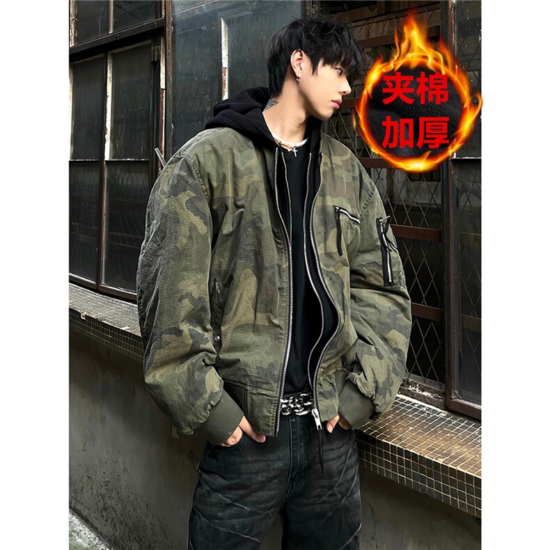 美式迷彩棉服男款冬飞行员夹克棒球服外套YM01常规P98夹棉P108图片