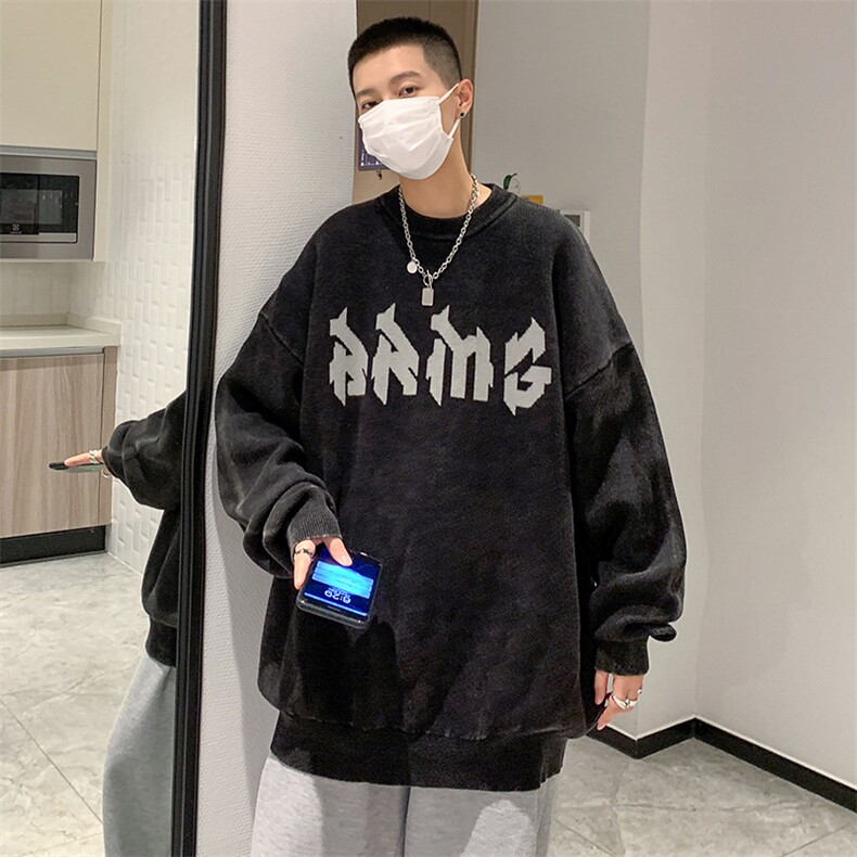 水洗做旧港风提花圆领套头针织衫外套32434P88控108,男装针织衫/毛衣,星座517A-1