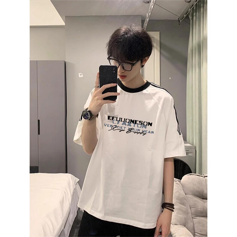 夏季美式高街重磅纯棉三条杠织带撞色男女短袖T恤ZD618-特P30,男装T恤,电商A486-1