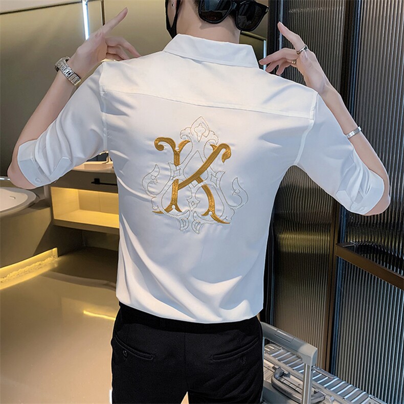 2023男夏新款男士中袖刺绣衬衣社会小伙风B302-CS256,男装衬衫,电商B216（原B302）