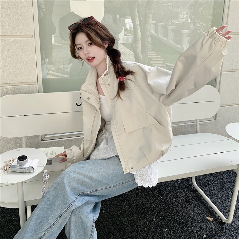 现货米白色春季新款外套女短款休闲宽松上衣2C353--721#P165K268,女装短外套,2C353