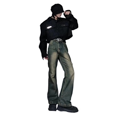 美式ins高街hiphop微喇重工艺水洗复古蓝牛仔裤货号K2322-1P60，男装牛仔裤，电商A063