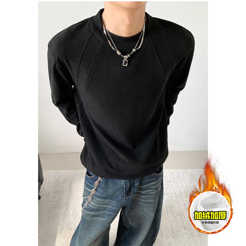 抖音得物高品质美式高街重磅曼巴棉螺纹拼接卫衣圆领长袖T恤YT164，男装T恤，电商A486