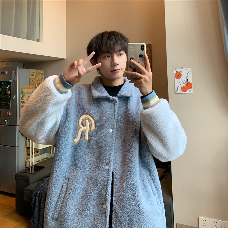 羊羔毛毛巾绣保暖外套男冬季港风宽松拼接棉服男YG256-P95限128,男装夹克,电商B370