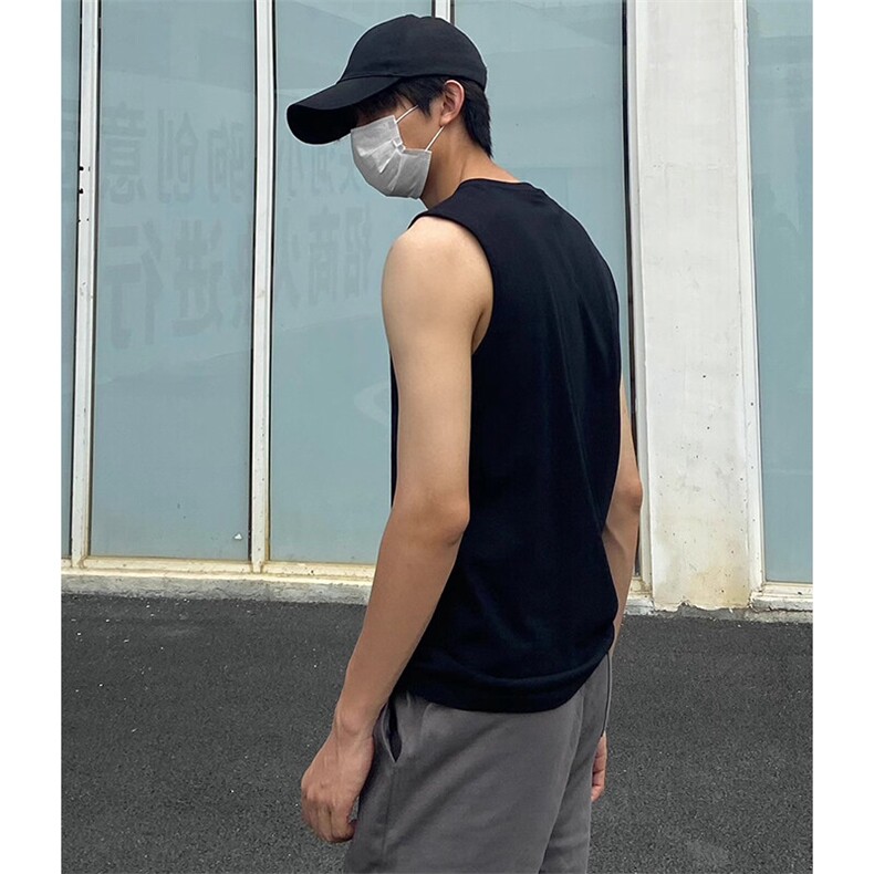 抖音得物高品质二开冰感爽滑280克双纱纯棉纯色坎肩无袖T恤背心,男装T恤,电商A486