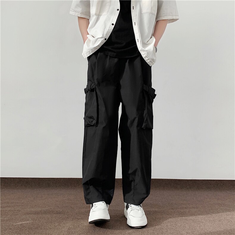 美式黑色大口袋工装裤男春季新款宽松运动直筒休闲长裤K512/p48,男装工装外套,电商B381-1