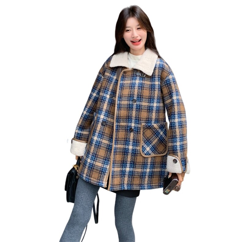 冬装新款现货皮毛一体格子外套2C271-9570-P195K278,女装毛呢外套,2C271