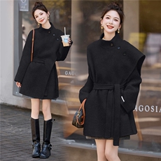 现货网红同款2025年冬季新款时尚休闲双面绵羊毛毛呢大衣外套女，女装双面呢大衣，琦鑫阁（原依鑫阁）